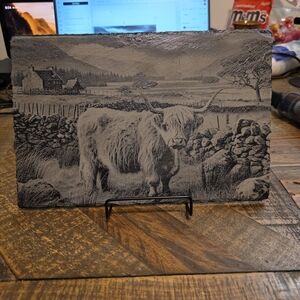 Rustic Highland Cow Slate Art - 8x12 Laser Art On Slate.